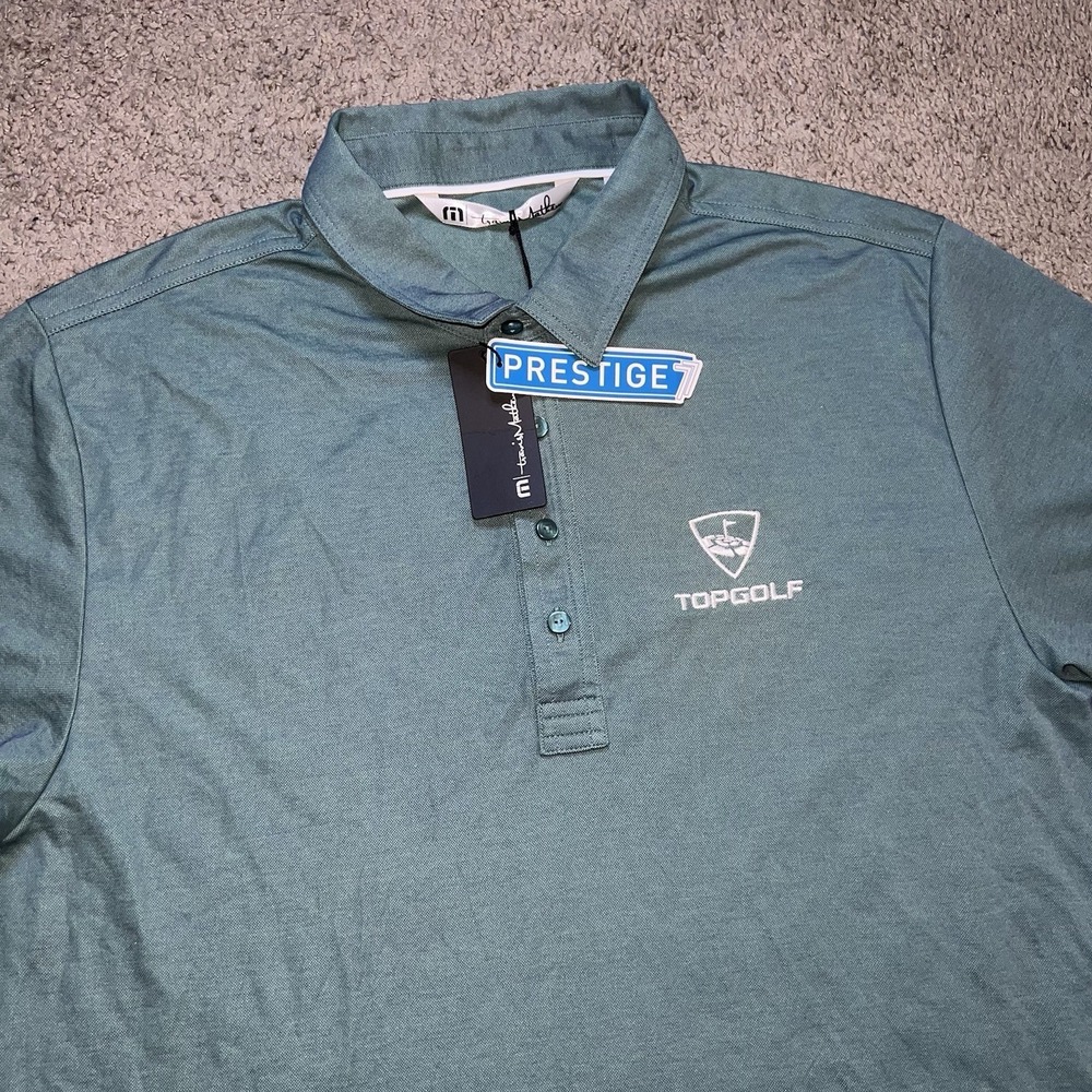 Travis Mathew Polo Shirt Men L Green Heathered Short Sleeve Top Golf Performance